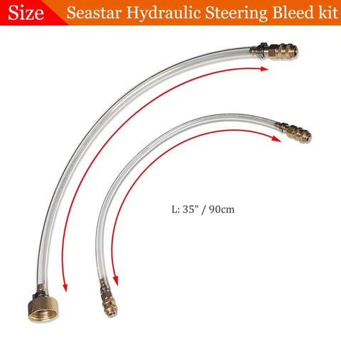 Sea Star Hydraulic Steering Bleed Kit with 90cm PU copper hoses, two curved hoses showing connections and length measurement