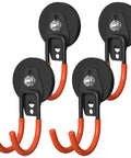 Heavy Duty Magnetic Garage Hooks 4 Pack With Grip Firm Neodymium Magnets, black and orange hooks for tool organization.