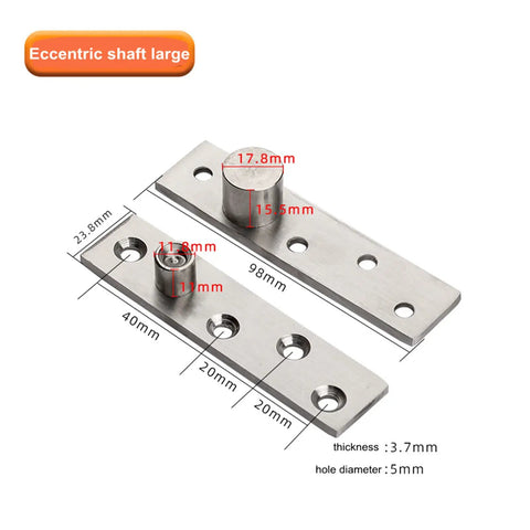 Heavy Duty 2 Pack Offset Pivot Hinges Delivers Slick 360 Degree Swing Motion For Revolving Doors showing measurements of stainless steel parts.