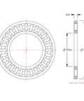 Diagram of Beefed Up Thrust Needle Roller Bearing with two washers for industrial equipment, ID 80mm, OD 105mm, width 4mm.