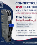Image shows New Twin 15 Amp Zinsco R3815 Circuit Breaker Replacement For Zinsco Panels, dual-pole, 120/240V, gray molded case.