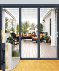 Sliding Patio Door Handle Set With Mortise Lock And Key Cylinder For Wood Doors, White Finish With Face Plate, view from inside