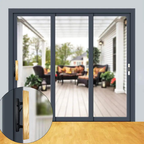 Sliding Patio Door Handle Set With Mortise Lock And Key Cylinder For Wood Doors, White Finish With Face Plate, view from inside