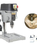 3 Speed Benchtop Drill Press For DIY Projects And Jewelry Making Electric Bench Drill For Precision Wood Plastic Aluminum And Resin Drilling Low Noise Durable 110V Workhorse For Small Detail Work, includes accessories and drill bit in use on wood