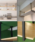 Heavy Duty Floating Shelf Brackets With Screws Hella Sturdy Wrought Iron Wall Mounts for a custom wood shelf in a kitchen.