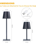 Cordless LED Desk Lamp With 5000mAh Battery, 3 Color Temperatures, Stepless Dimming, And Touch Control, showing adjustable height