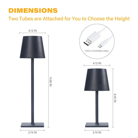 Cordless LED Desk Lamp With 5000mAh Battery, 3 Color Temperatures, Stepless Dimming, And Touch Control, showing adjustable height