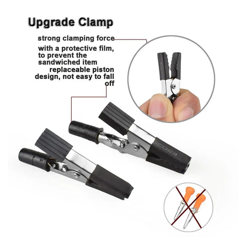 Close-up of adjustable metal gooseneck arms with black protective tips from Third Hand Soldering Stand with PCB Holder Vise Table Clamp.