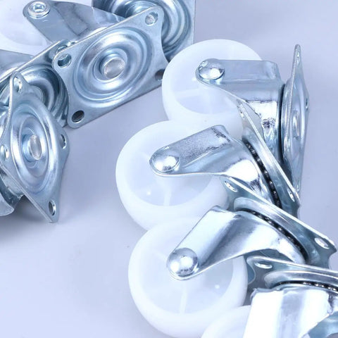 8 Pcs Inch Swivel PP Caster Wheels for Furniture and Workbench, featuring durable steel and smooth white rolling wheels.