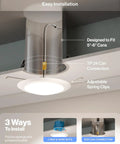 12 Pack 6 Inch LED Disk Lights Flush Mount Ceiling Downlights installation showing can connection and spring clips