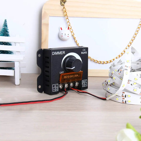 LED Light Strip Dimmer Controller With Aluminum Housing 12V To 24V DC 30A PWM Brightness Rotating Knob On Off Switch