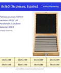 Precision Alloy Steel Parallel Blocks Set Featuring Eight Heavy Duty Pairs For Dead Nuts Accurate CNC Milling Router And Table Saw Setup Jigs in a wooden box.