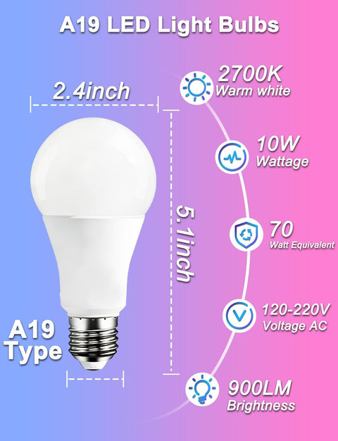 Color Changing LED Bulb With Remote Control, 120 Colors, 900 Lumens, 10W LED, 70W Equiv, RGB Mood Lighting For Your Pad, DIY Strobe Effect, A19 E26 Screw, 2 Pack