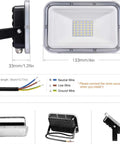 JUDYSSY Led Flood Lights Outdoor 30W, Ip67 Waterproof Garden Security Lights with detailed dimensions and wiring instructions.