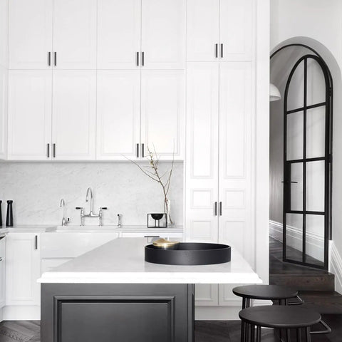 5 Inch Black Cabinet Handles Square Pulls Stainless Steel Drawer Pulls 3 Inch Hole Center in modern kitchen setting