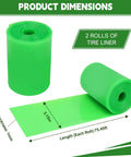 Two Roll Bike Tire Liners Set for Road and Mountain Rides Puncture Proof TPU Inner Tube Protectors, dimensions labeled.