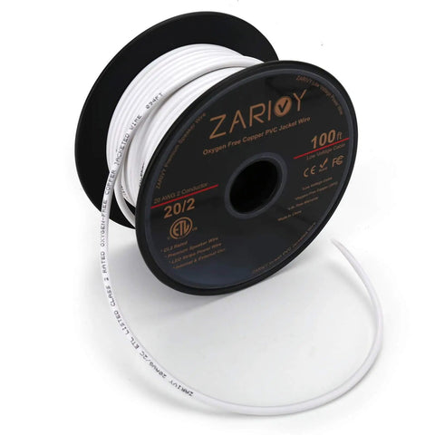 Spool of 100 Ft 20 Gauge Two Conductor Red Black Wire With Fire Resistant CL2 White Jacket OFC Hookup Cable For LED Strips