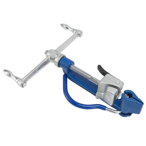 Heavy Duty Self Locking Steel Strap Bander Kit With Stainless Steel Strapping Tool For Boat Industry And Tough Jobs, Adjustable Knob, Razor Sharp Cutting Head, Ergonomic Rubber Grip Handle, blue steel tool
