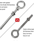 Comparison of Two Pack 1/2 Inch Eyebolts, 4-3/4 Inch Long, Heavy Duty Threaded Eye Bolts with Nuts and Washers, Marine Grade 316 Stainless Steel and 201 Stainless Steel eyebolts