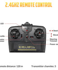 2.4GHz remote control for 3 Channel RC Plane Spitfire Fighter Ready To Fly Warbird With 6 Axis Gyro Stabilizer, detailed features labeled