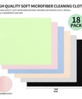 Amazon 18-pack microfiber cleaning cloths, 7 x 6 in, multicolor for eyeglasses, cameras, phones.