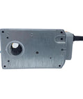 Built Different Damper Actuator And Valve Controller Boasting 8 Nm Torque Ac Dc 24v Power Plug And Play Mounting under view showing metal housing.