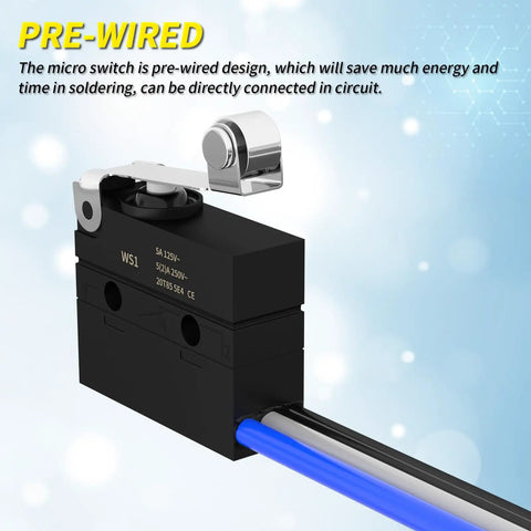 Waterproof IP67 Roller Lever Microswitch With SPDT 3 Pin Pre Wired 5A 250VAC Workhorse Limit Switch with removable lever