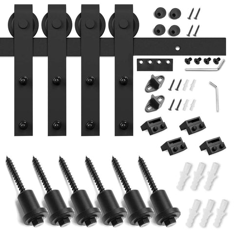 8 Ft Double Barn Door Hardware Kit For 24 Inch Wide Doors Ultra Smooth Quiet Sliding Track With J Shape Hanger Black Finish