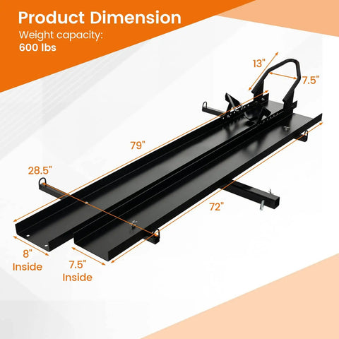 600LBS Motorcycle Carrier Hitch Mounted Rack With Loading Ramp Wheel Chock And Straps Beefy Heavy Duty Steel Hauler