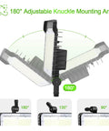 Diagram showing 150W LED Flood Light With Dusk To Dawn Sensor, IP65 Waterproof Outdoor Floodlight, adjustable knuckle mount angles.
