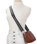 Snag This Wide Adjustable Crossbody Purse Strap For A Luxe Jacquard Weave Look And Solid Gold Hardware worn with a brown bag.
