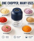 Cordless Electric Garlic Chopper And Mini Food Processor 400Ml Blue With Six Stainless Steel Blades for mincing and chopping ingredients.
