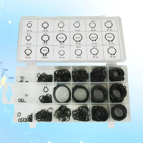 External Snap Ring Assortment Kit With 300 Pieces In 18 Sizes Black Metal Retaining Rings And Handy Storage Case For Industrial And Scientific Projects open case