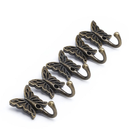 5 Piece Heavy Duty Vintage Wall Coat Hooks With Pre Drilled Holes And Mounting Screws Rock Solid Key And Towel Organizer For Entryway featuring ornate butterfly design.