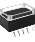 Rugged Outdoor Electrical Junction Box IP65 Waterproof Dustproof ABS Plastic Enclosure With Clear Cover, Black 3.9 x 2.6 x 1.9 Inches