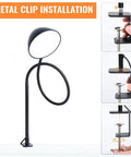Gooseneck Clip Desk Lamp With Clamp, 10W 1100 Lumens, 31 Inch Flexible Arm, USB Powered, metal clip installation process shown