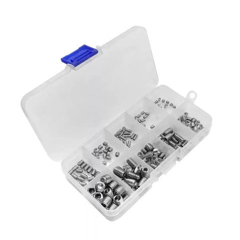 304 Stainless Steel Socket Head Hex Set Screw Kit 200 Piece Metric M3 M4 M5 M6 M8 Cup Point with Divided Storage Case