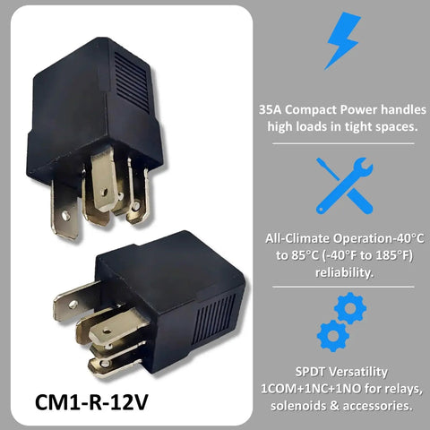 12V DC 35 Amp 5 Pin General Purpose Automotive Relay, high quality Micro ISO relay with vibration resistance, for car electrical systems.