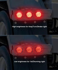 4-Inch Round LED Trailer Lights Pack of 4, 24-LED High-Output Red Tail Lights on truck, showing high and low brightness modes