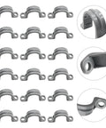 Thirty Pack Real Heavy Duty Three Quarter Inch Pvc Conduit Clamps Flexible Two Hole U Clip Pipe Mounting Straps arranged in grid.