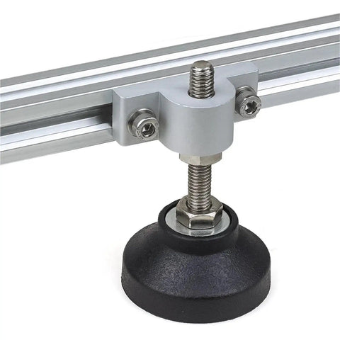 Adjustable Foot Pad Mounting Kit for 2020 3030 4040 Aluminum Profiles with leveling feet and bracket detail.