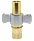 Summit Hydraulics 1-inch NPT wet-line wing-nut hydraulic quick disconnect coupler; brass fittings, silver body front view