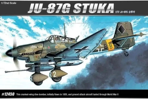 Box art of Tank Buster Stuka JU87G-1 Model Kit In 1/72 Scale With Full Engraved Panel Lines, showing WWII fighter plane artwork.