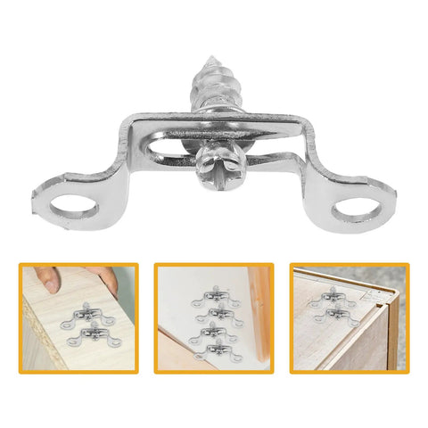Heavy Duty Stainless Steel Furniture Fastener Kit With Invisible Three In One Connectors And Knockout Joint Screws For Straight Shots On Tight Cabinet Fixes Today, close-up of connector.