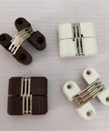 0 To 180 Degree Cross Hinge Set Plastic Folding Barrel Hidden Concealed Door Hinges Six Pack White For Cabinets And Furniture Invisible Mount Durable And Easy To Install in brown and white display