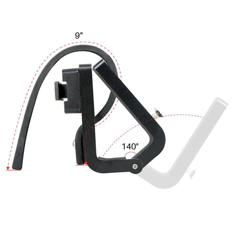 Side view of 2 Pack Tactical Gun Rack For MOLLE Panels Automotive Rifle Holder showing 9-inch rubber straps and 140-degree angle.