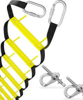Close-up of Three Story 24ft Fire Escape Rope Ladder with yellow rungs and metal mounting anchors for emergency use
