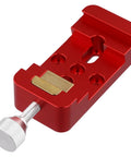 Rock Solid Aluminum Dovetail Clamp Base for Telescope Equatorial Mount and Finder, red finish, showing secure bolt lock