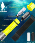 Rechargeable Underwater Dive Light With 3 Modes Beastly Bright High Lumens LED Torch For Scuba Snorkeling And Night Dives IPX8 Waterproof Shockproof Durable Flashlight 2 Pack disassembled view