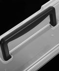 Grab And Go Portable Plastic Toolbox With Handle detail, black handle on clear portable tool case for hardware storage.